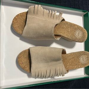Ugg tan wedge sandals with fringe. Size 7